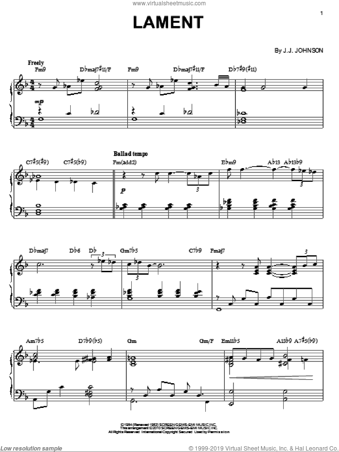 Lament (arr. Brent Edstrom) sheet music for piano solo by Jack Johnson, intermediate skill level