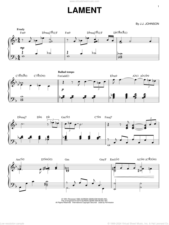 Lament (arr. Brent Edstrom) sheet music for piano solo by Jack Johnson, intermediate skill level