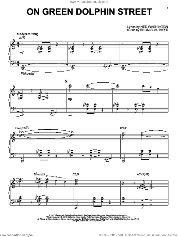On Green Dolphin Street (arr. Brent Edstrom) sheet music for piano solo by Bill Evans, Miles Davis, Bronislau Kaper and Ned Washington, intermediate skill level