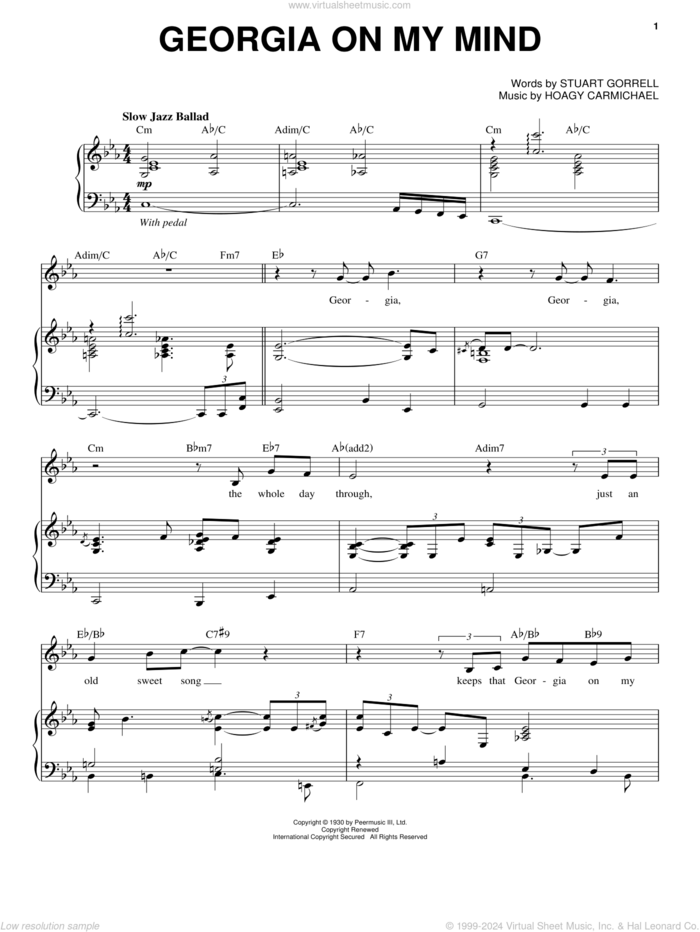 Georgia On My Mind sheet music for voice and piano by Michael Buble, Ray Charles, Willie Nelson, Hoagy Carmichael and Stuart Gorrell, intermediate skill level