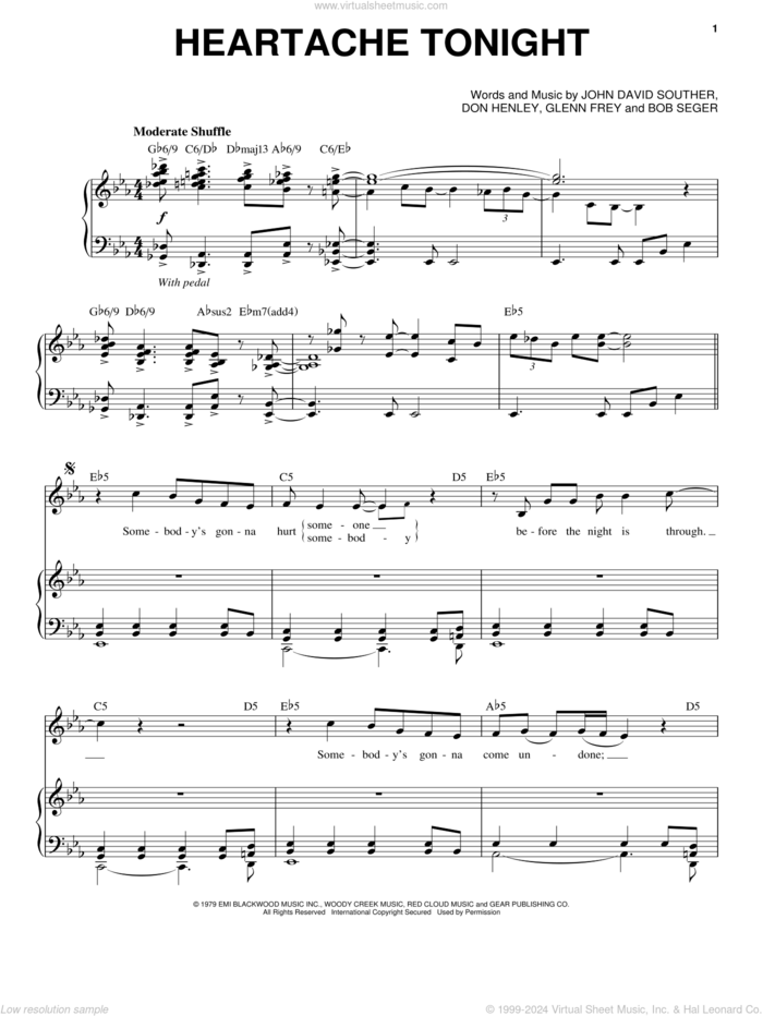 Heartache Tonight sheet music for voice and piano by Michael Buble, The Eagles, Bob Seger, Don Henley, Glenn Frey and John David Souther, intermediate skill level