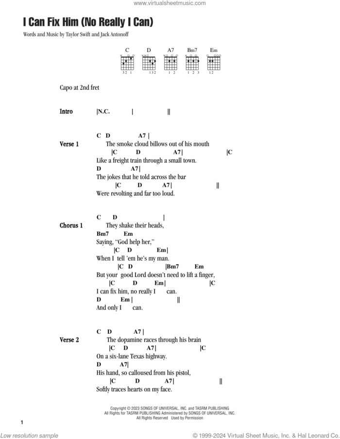 I Can Fix Him (No Really I Can) sheet music for guitar (chords) by Taylor Swift and Jack Antonoff, intermediate skill level