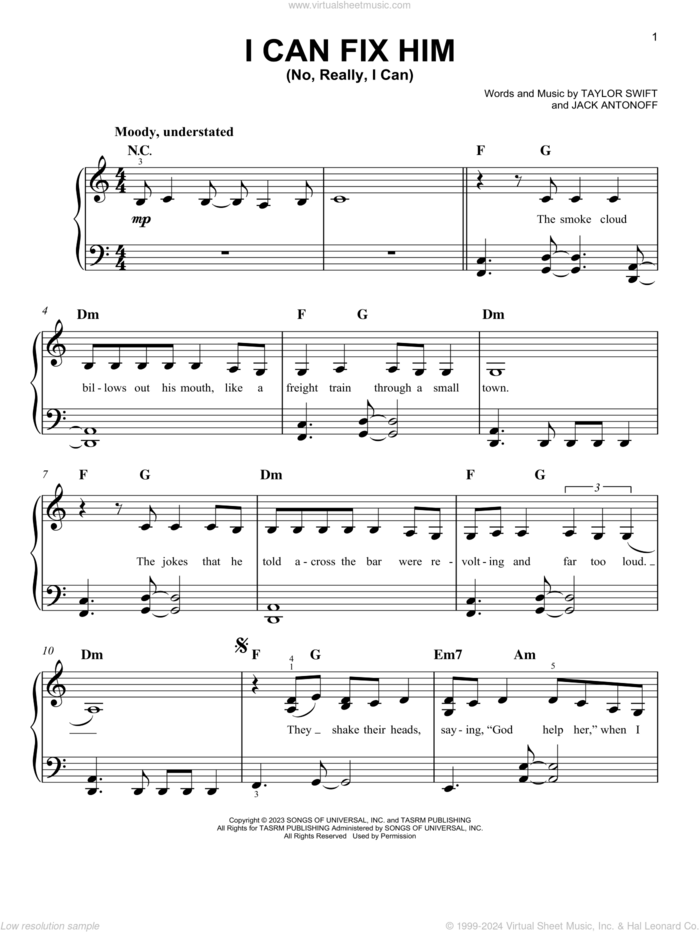 I Can Fix Him (No Really I Can) sheet music for piano solo by Taylor Swift and Jack Antonoff, easy skill level