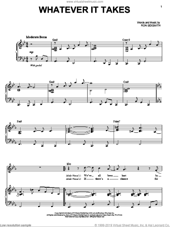 Whatever It Takes sheet music for voice and piano by Michael Buble and Ron Sexsmith, intermediate skill level