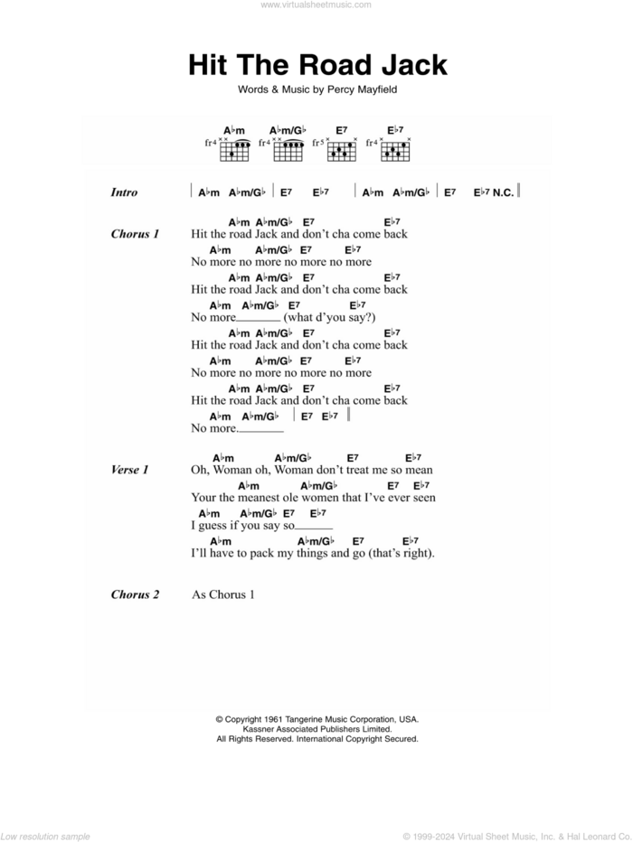 Hit The Road Jack sheet music for guitar (chords) by Ray Charles and Percy Mayfield, intermediate skill level