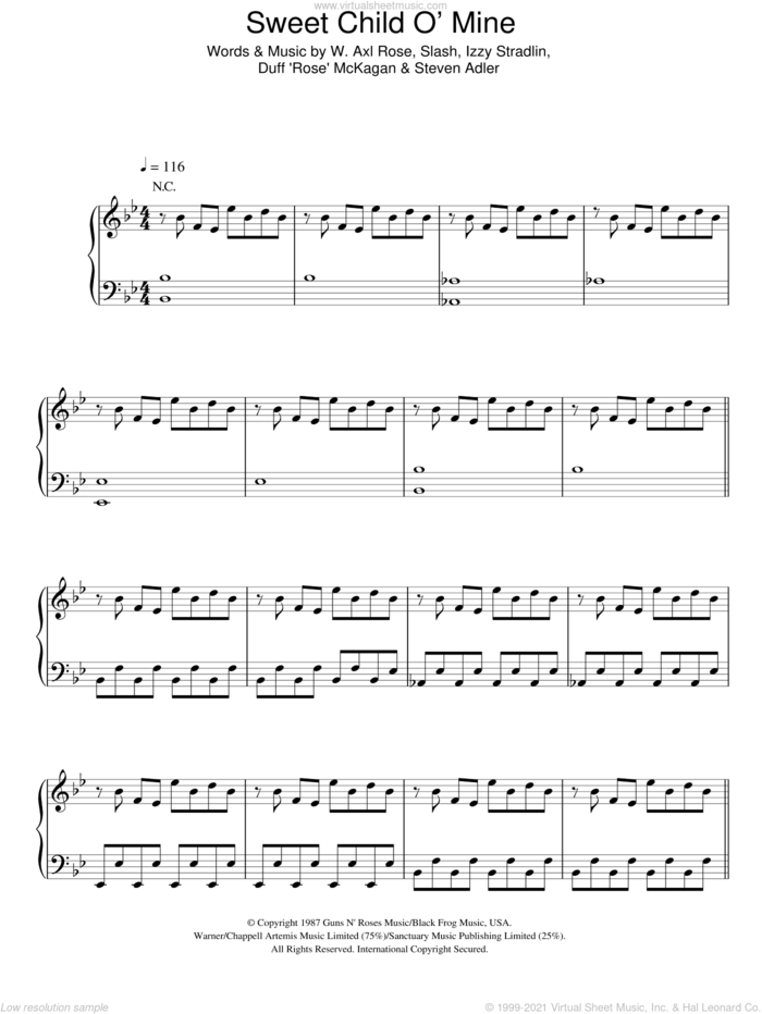 Sweet Child O' Mine sheet music for voice, piano or guitar by Taken By Trees, Axl Rose, Duff McKagan, Izzy Stradlin, Slash and Steven Adler, intermediate skill level