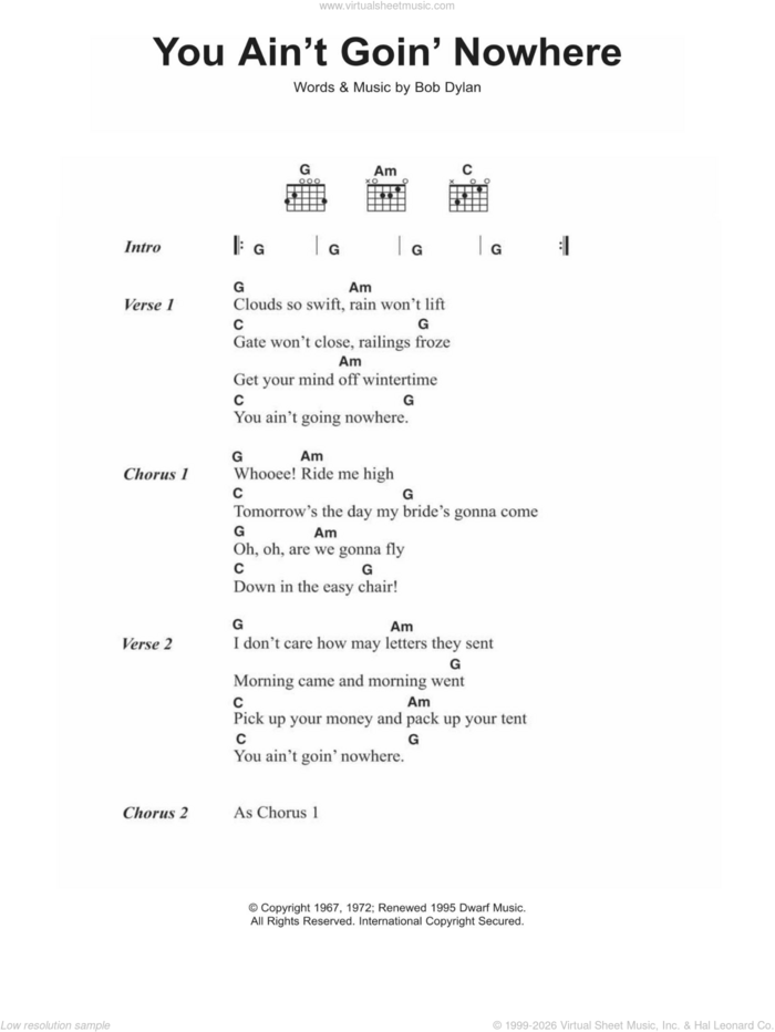 You Ain't Goin' Nowhere sheet music for guitar (chords) by Bob Dylan, intermediate skill level