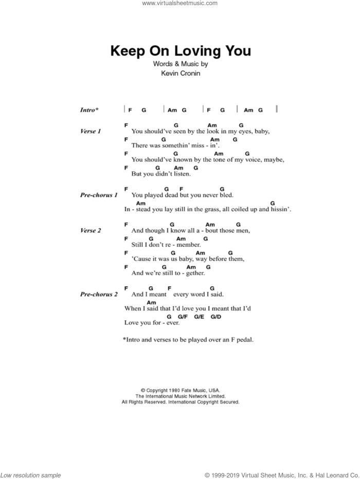 Keep On Loving You sheet music for guitar (chords) by REO Speedwagon and Kevin Cronin, intermediate skill level