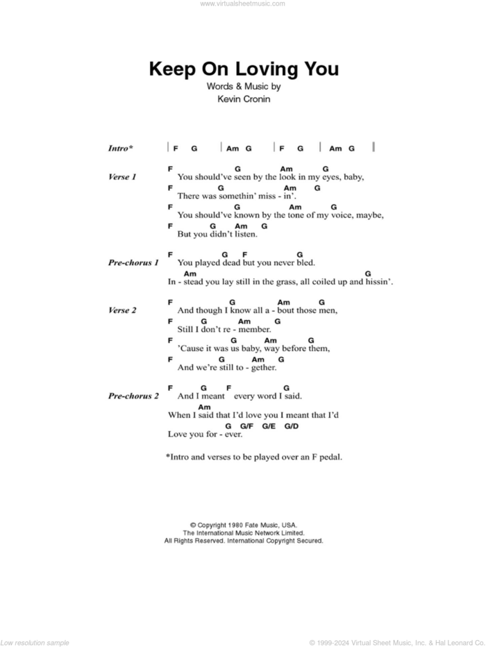 Keep On Loving You sheet music for guitar (chords) by REO Speedwagon and Kevin Cronin, intermediate skill level