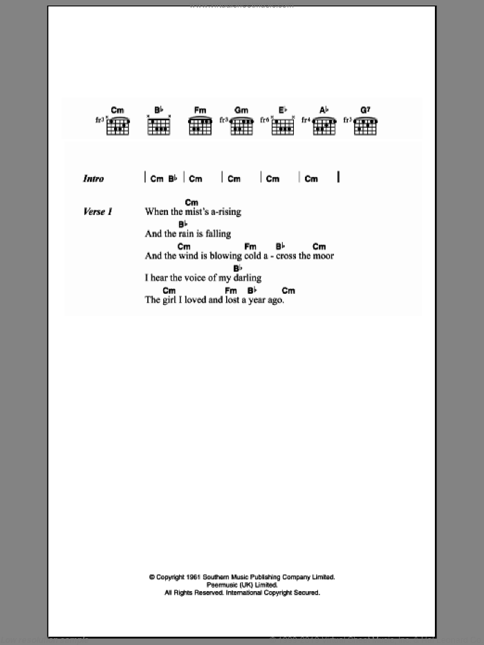Johnny Remember Me sheet music for guitar (chords) by John Leyton and Geoffrey Goddard, intermediate skill level