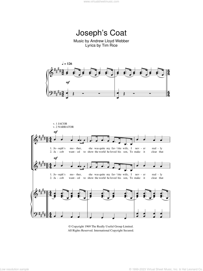Joseph's Coat sheet music for choir (2-Part) by Andrew Lloyd Webber and Tim Rice, intermediate duet