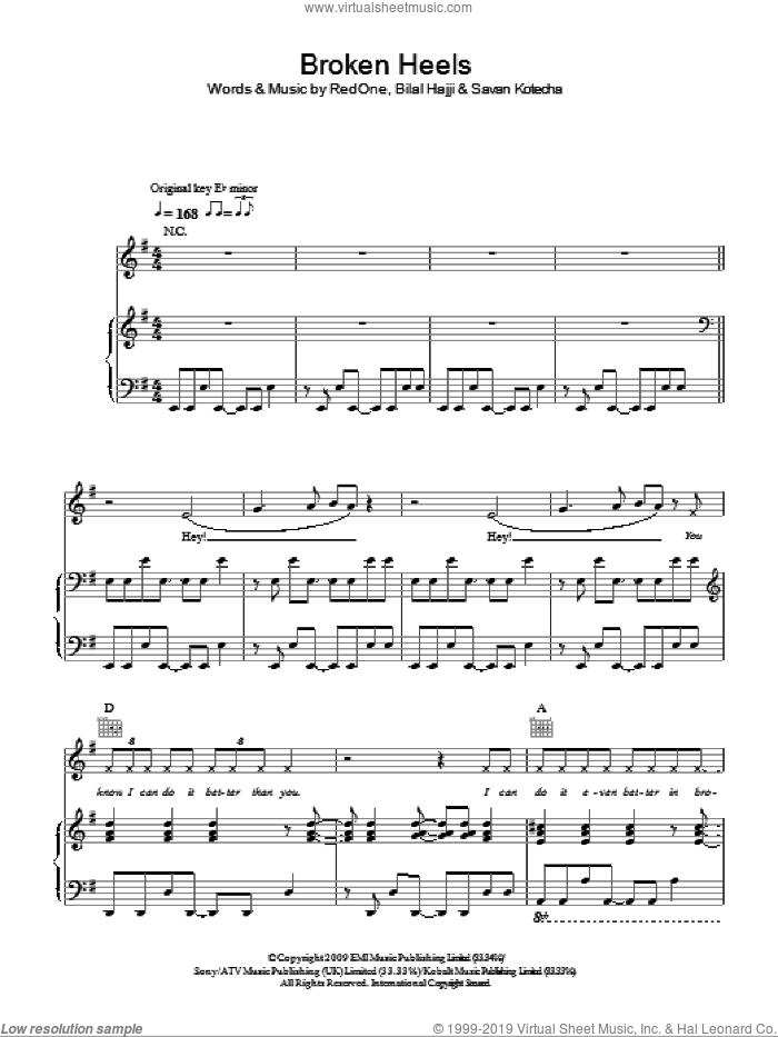 Broken Heels sheet music for voice, piano or guitar by Alexandra Burke, Bilal Hajji, RedOne and Savan Kotecha, intermediate skill level