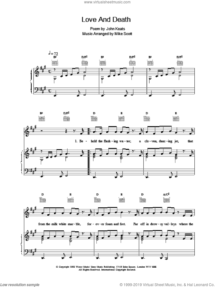 Love And Death sheet music for voice, piano or guitar by The Waterboys and Mike Scott, intermediate skill level