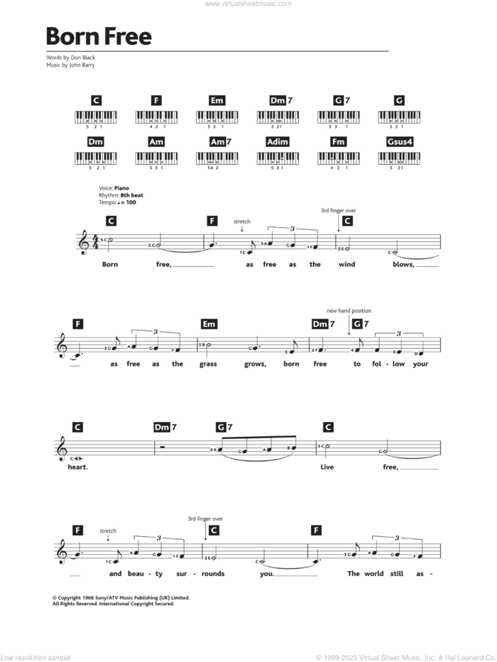 Born Free sheet music for piano solo (chords, lyrics, melody) by Matt Monro, Don Black and John Barry, intermediate piano (chords, lyrics, melody)