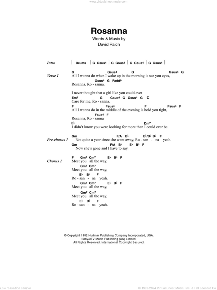 Rosanna sheet music for guitar (chords) by Toto and David Paich, intermediate skill level