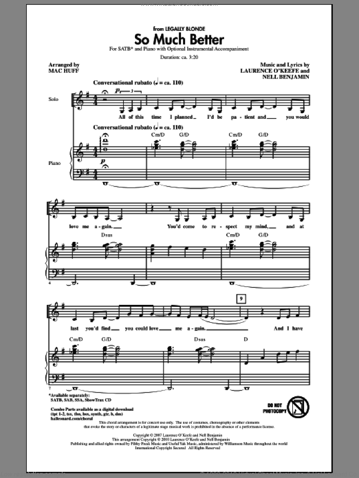So Much Better (from Legally Blonde) sheet music for choir (SATB: soprano, alto, tenor, bass) by Nell Benjamin and Mac Huff, intermediate skill level