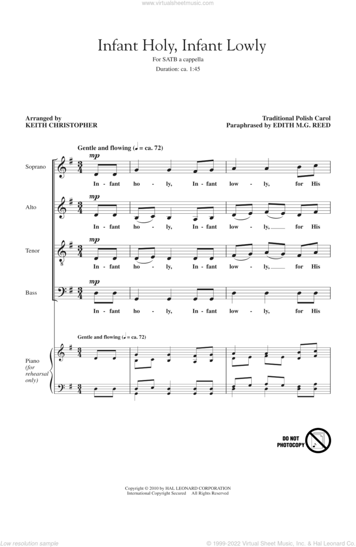 Infant Holy, Infant Lowly sheet music for choir (SATB: soprano, alto, tenor, bass) by Keith Christopher, Edith M.G. Reed and Miscellaneous, intermediate skill level