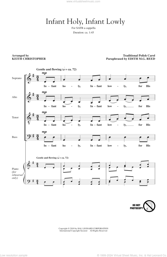 Infant Holy, Infant Lowly sheet music for choir (SATB: soprano, alto, tenor, bass) by Keith Christopher, Edith M.G. Reed and Miscellaneous, intermediate skill level