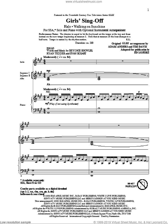 Girls' Sing-Off (from Glee) sheet music for choir (SSA: soprano, alto) by Glee Cast, Adam Anders, Ed Lojeski, Miscellaneous and Tim Davis, intermediate skill level