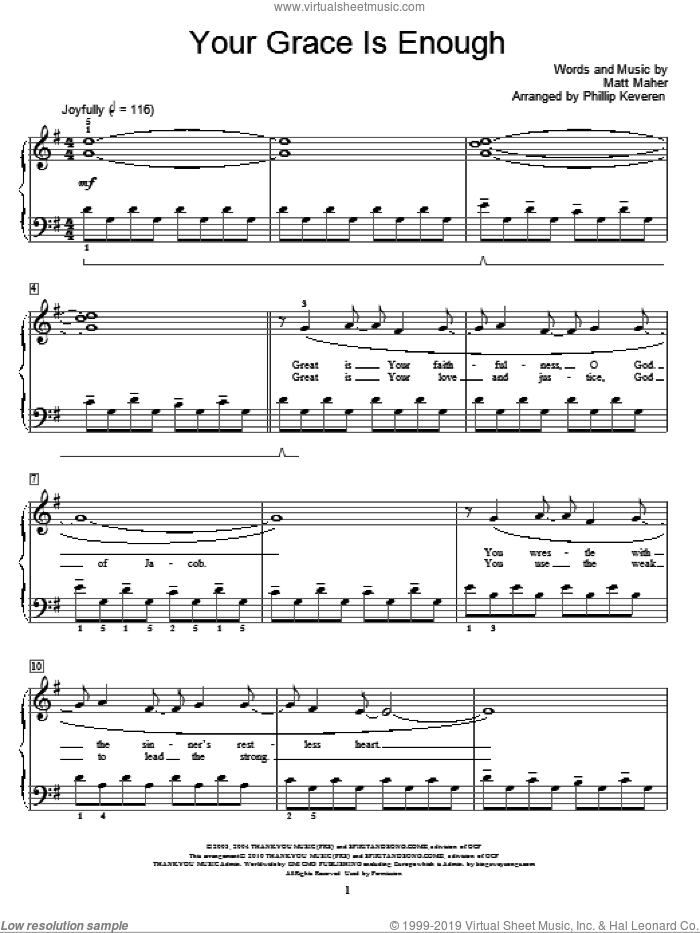 Your Grace Is Enough (arr. Phillip Keveren) sheet music for piano solo (elementary) by Chris Tomlin, Phillip Keveren, Miscellaneous and Matt Maher, beginner piano (elementary)