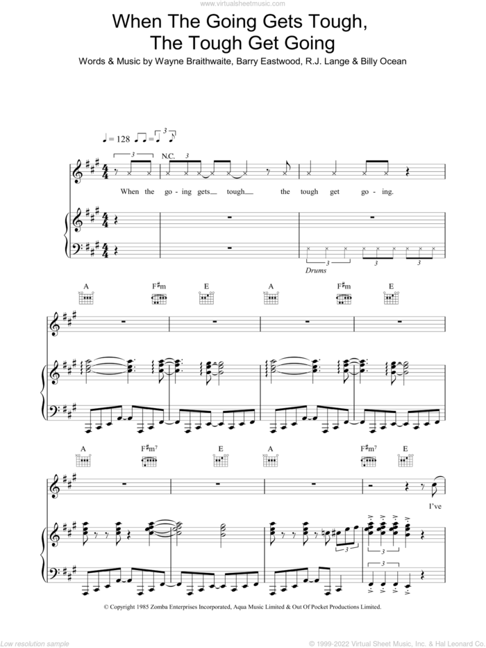 When The Going Gets Tough, The Tough Get Going sheet music for voice, piano or guitar by Billy Ocean and Barry Eastwood, intermediate skill level