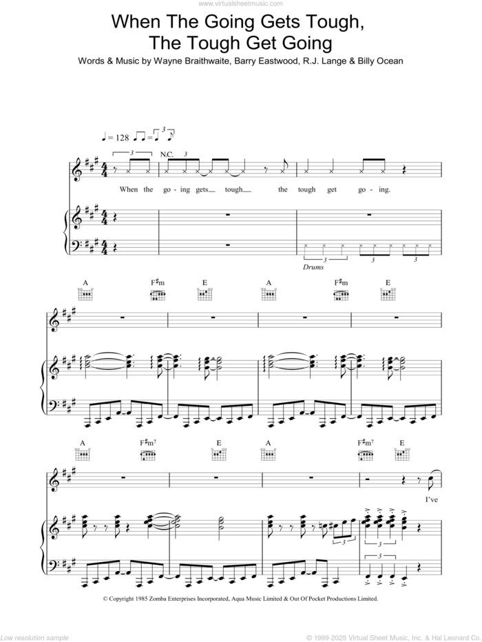 When The Going Gets Tough, The Tough Get Going sheet music for voice, piano or guitar by Billy Ocean and Barry Eastwood, intermediate skill level