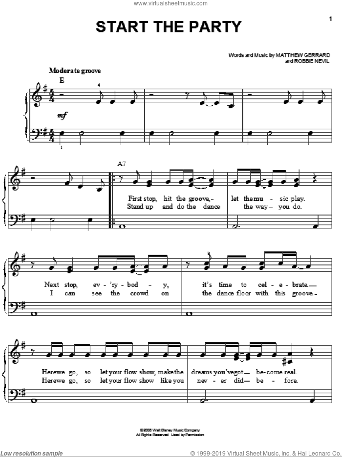 Start The Party sheet music for piano solo by Jordan Francis, Camp Rock (Movie), Jonas Brothers, Matthew Gerrard and Robbie Nevil, easy skill level