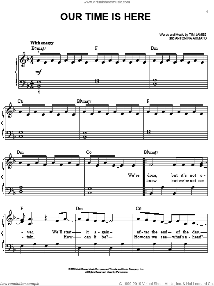 Our Time Is Here (from Camp Rock) sheet music for piano solo by Demi Lovato, Camp Rock (Movie), Jonas Brothers, Antonina Armato and Tim James, easy skill level