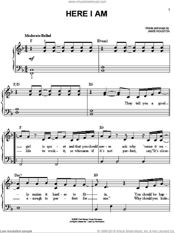 Here I Am sheet music for piano solo by Renee Sandstrom, Camp Rock (Movie), Jonas Brothers and Jamie Houston, easy skill level