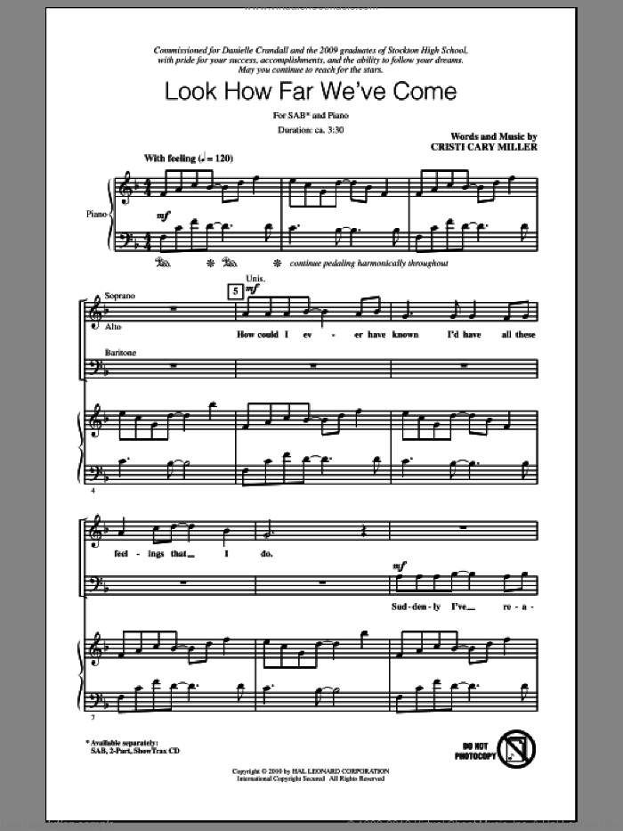 Look How Far We've Come sheet music for choir (SAB: soprano, alto, bass) by Cristi Cary Miller, intermediate skill level