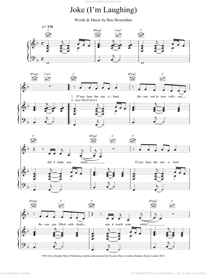 Joke (I'm Laughing) sheet music for voice, piano or guitar by Eddi Reader, intermediate skill level