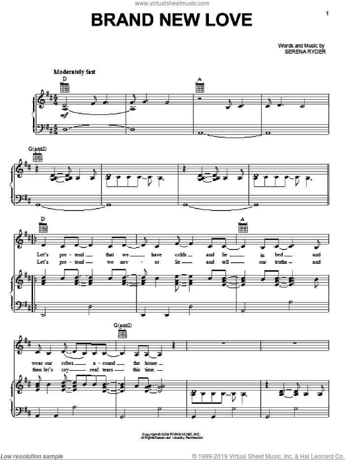 Brand New Love sheet music for voice, piano or guitar by Serena Ryder, intermediate skill level