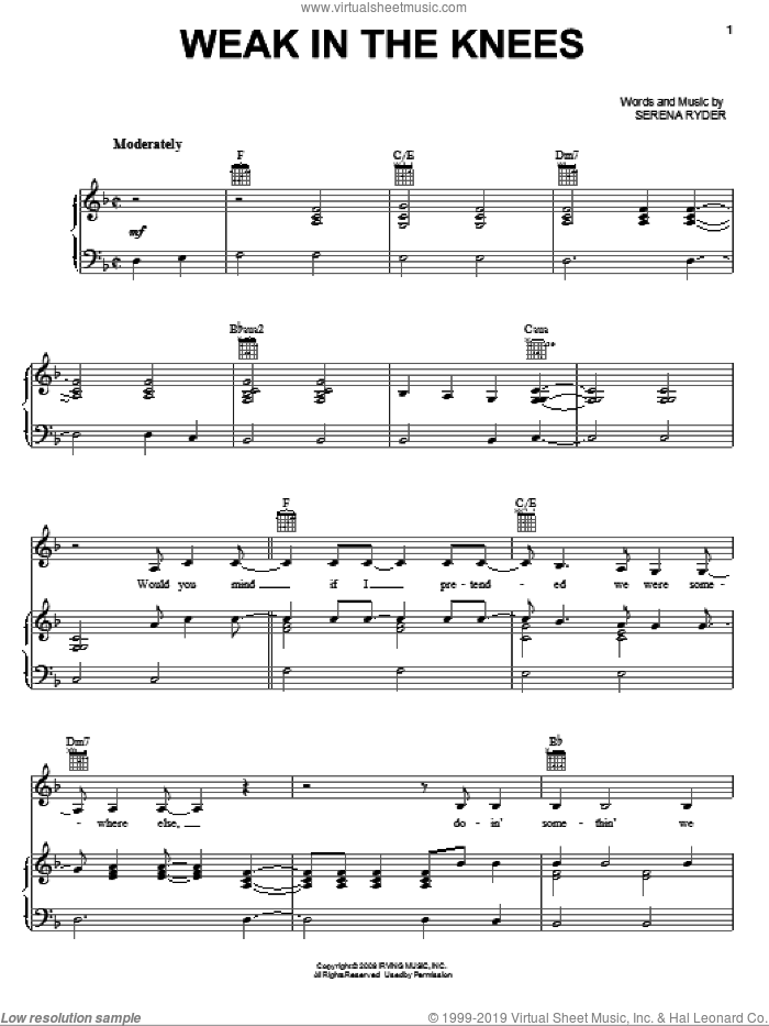 Weak In The Knees sheet music for voice, piano or guitar by Serena Ryder, intermediate skill level