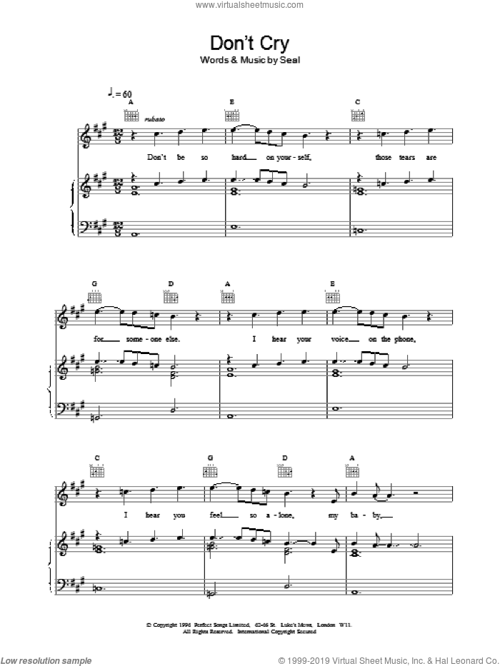 Don't Cry sheet music for voice, piano or guitar by Manuel Seal, intermediate skill level