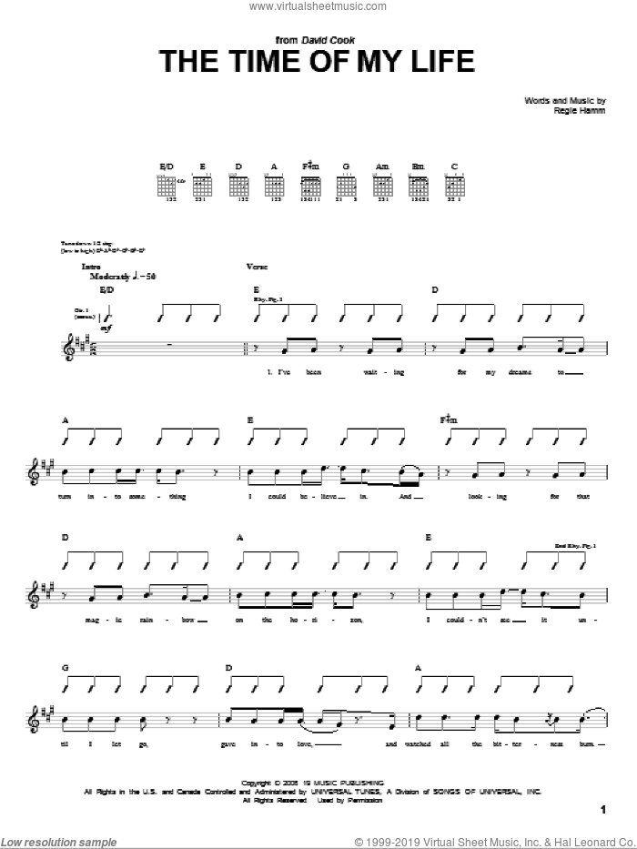 Time Of My Life sheet music for guitar (tablature) by David Cook and Regie Hamm, intermediate skill level