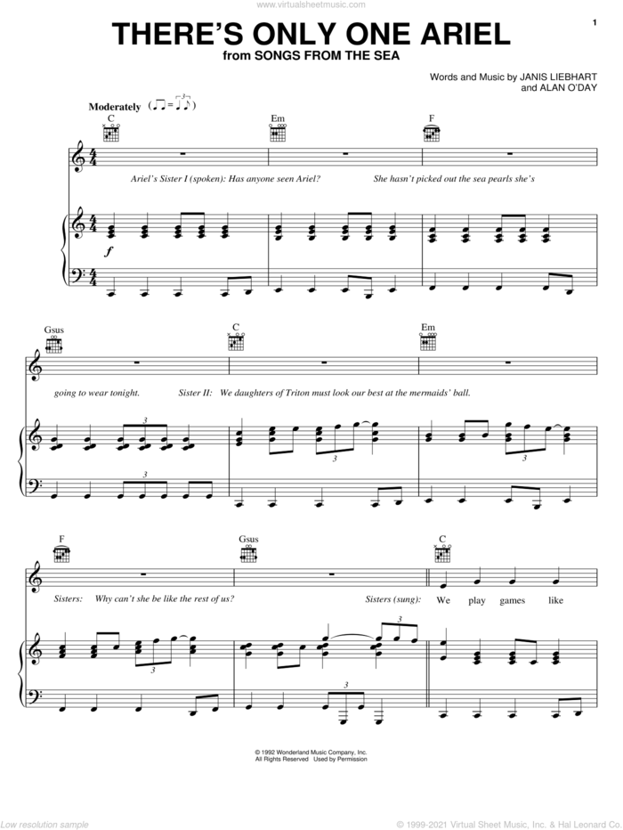 There's Only One Ariel sheet music for voice, piano or guitar by Alan O'Day and Janis Leibhart, intermediate skill level