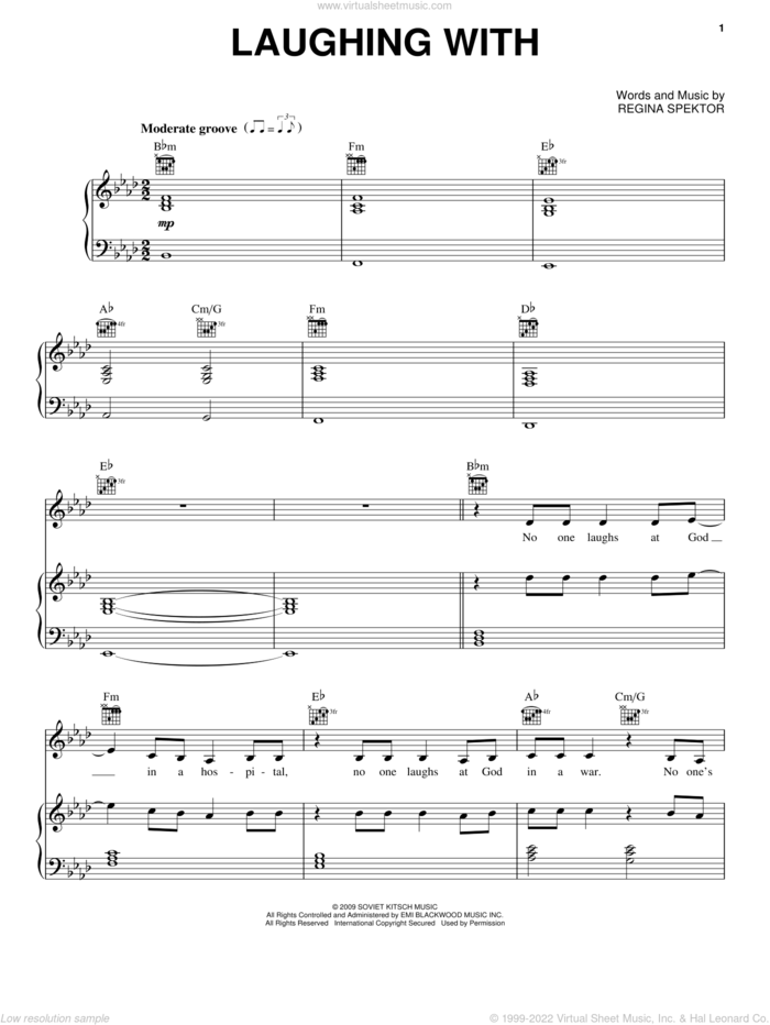 Laughing With sheet music for voice, piano or guitar by Regina Spektor, intermediate skill level