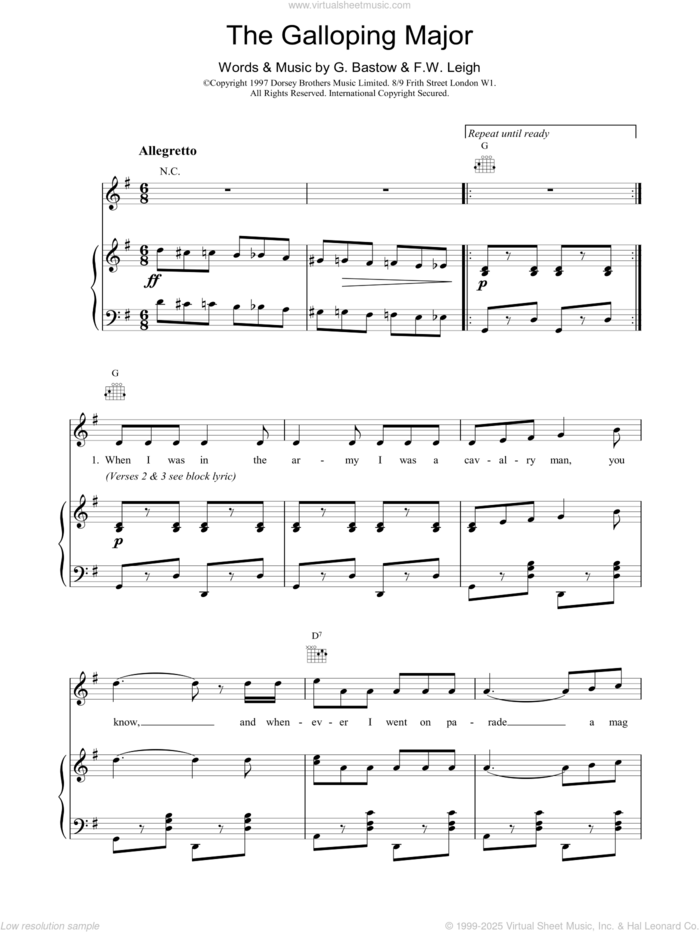 The Galloping Major sheet music for voice, piano or guitar by Fred W. Leigh and G Bastow, intermediate skill level