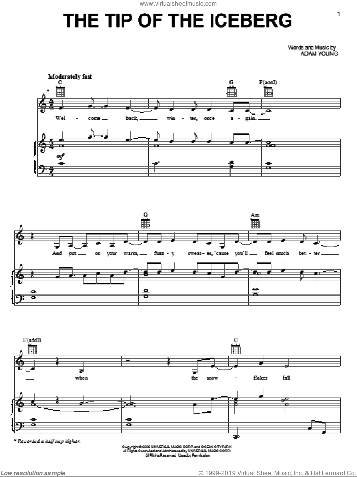 The Tip Of The Iceberg sheet music for voice, piano or guitar by Owl City and Adam Young, intermediate skill level