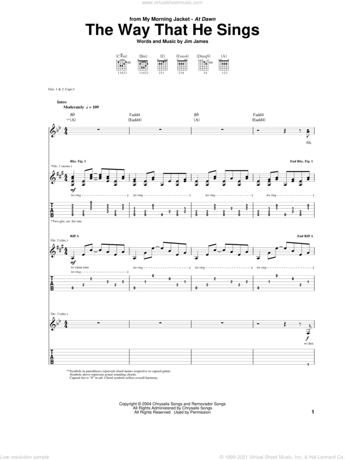 The Way That He Sings sheet music for guitar (tablature) by My Morning Jacket and Jim James, intermediate skill level