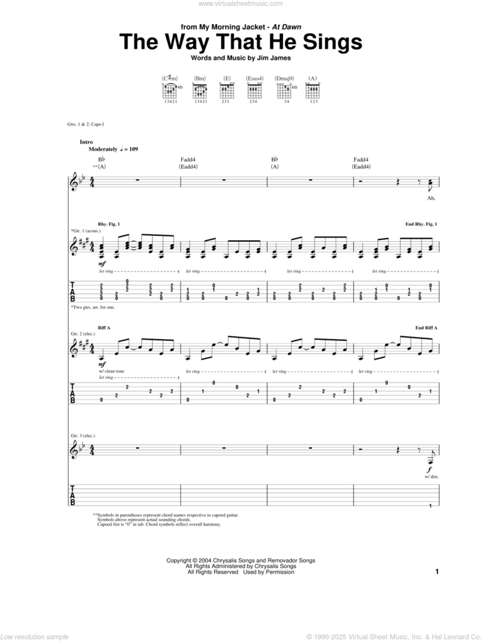 The Way That He Sings sheet music for guitar (tablature) by My Morning Jacket and Jim James, intermediate skill level