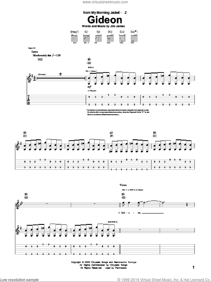 Gideon sheet music for guitar (tablature) by My Morning Jacket and Jim James, intermediate skill level