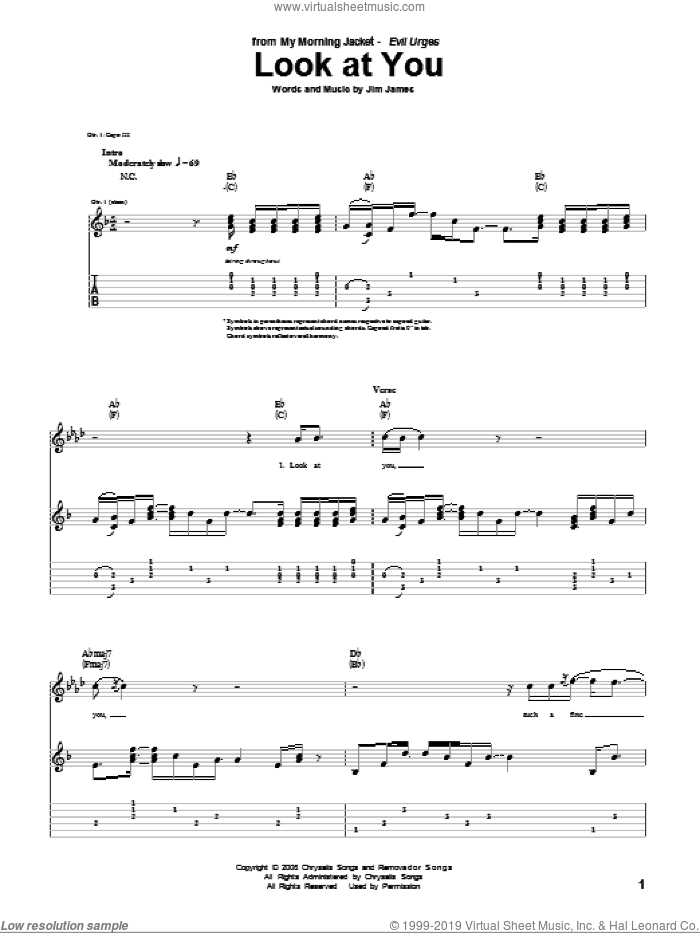 Look At You sheet music for guitar (tablature) by My Morning Jacket and Jim James, intermediate skill level