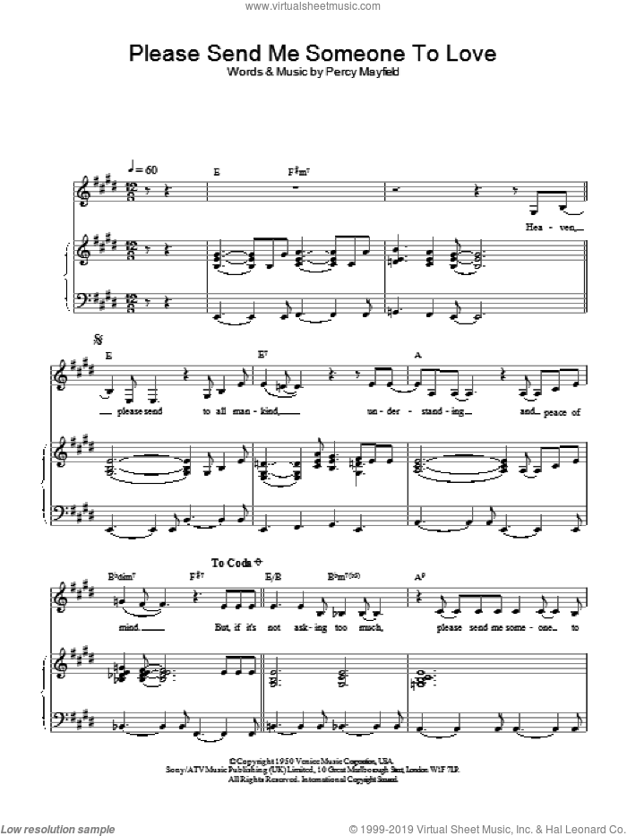Please Send Me Someone To Love sheet music for voice, piano or guitar by Sade and Percy Mayfield, intermediate skill level