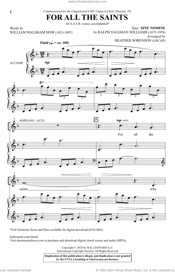 For All The Saints sheet music for choir (SATB: soprano, alto, tenor, bass) by Ralph Vaughan Williams, Heather Sorenson and William W. How, classical score, intermediate skill level