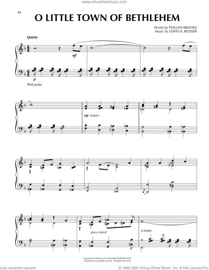 O Little Town Of Bethlehem [Jazz version] (arr. Frank Mantooth) sheet music for piano solo by Lewis Redner, Frank Mantooth and Phillips Brooks, intermediate skill level