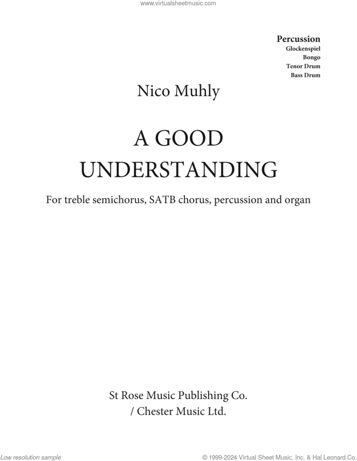 A Good Understanding (Percussion Part) sheet music for orchestra/band (percussion) by Nico Muhly, classical score, intermediate skill level