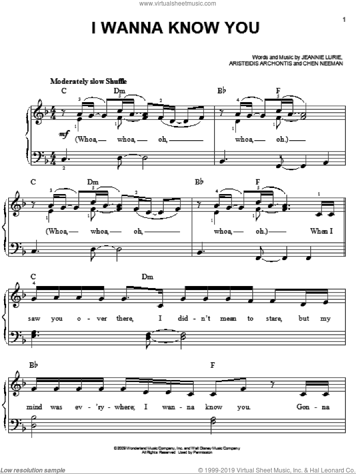 I Wanna Know You sheet music for piano solo by Hannah Montana, Miley Cyrus, Aris Archontis, Aristeidis Archontis, Chen Neeman and Jeannie Lurie, easy skill level