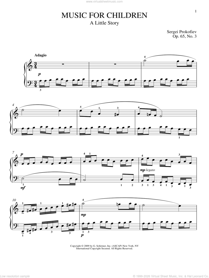 A Little Story sheet music for piano solo by Sergei Prokofiev, Jeffrey Biegel and Matthew Edwards, classical score, intermediate skill level