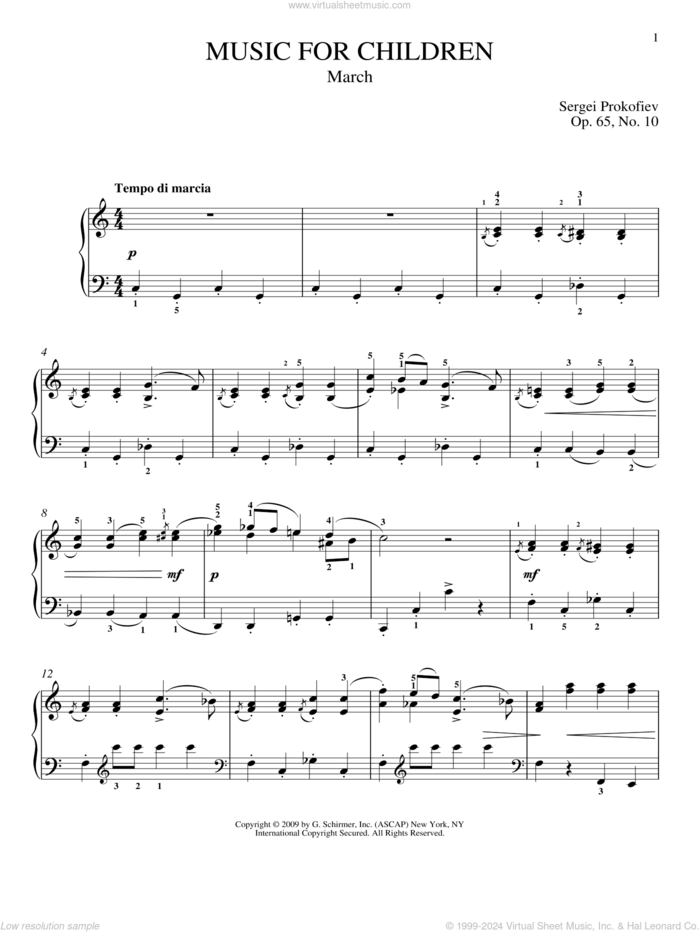 March sheet music for piano solo by Sergei Prokofiev, Jeffrey Biegel and Matthew Edwards, classical score, intermediate skill level